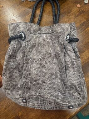 Judith Ripka Gray Snake-Print Tote with Braided Black Handles